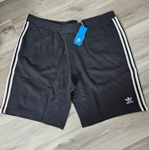 Adidas Men's Charcoal Shorts with White Stripes Sz 2XL